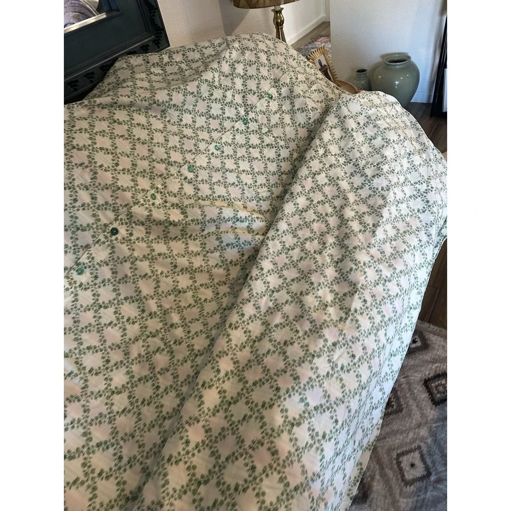 VTG Beautiful Duvet Handmade Green Vines On 1 Side/Stripes On The Other 84x84